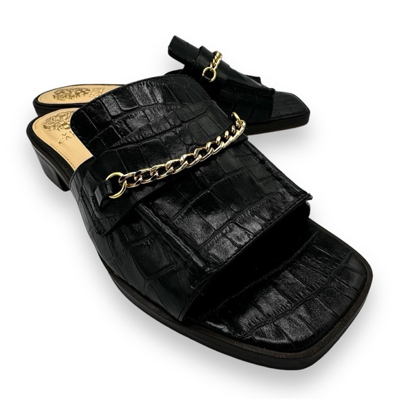 Vince Camuto Jenivey Embossed Slide Loafer Sandals, Black Crocodile, Size 10 - Picture 4 of 11